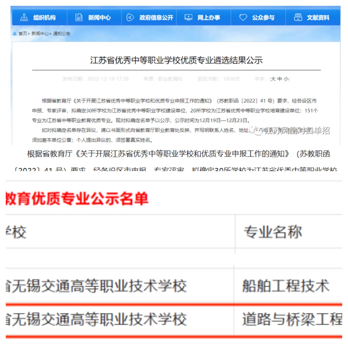 道路与桥梁工程技术专业 被认定为江苏省中等职业教育优质专业